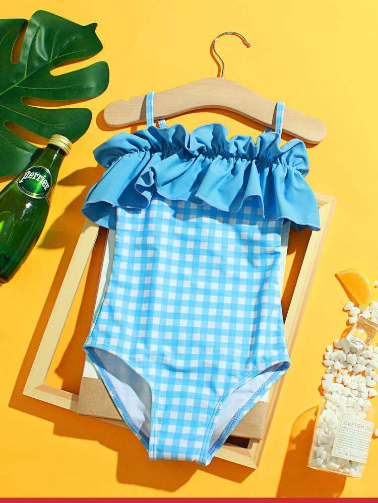Toddler Girls Gingham Ruffle Hem One Piece Swimsuit | SHEIN
