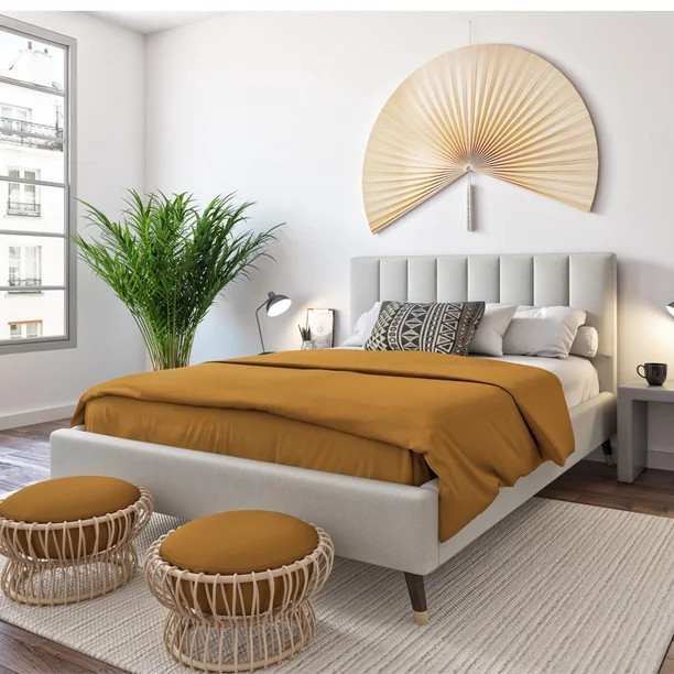 DG Casa Collette Mid Century Modern Tufted Upholstered Platform Bed Frame with Vertical Channel H... | Walmart (US)