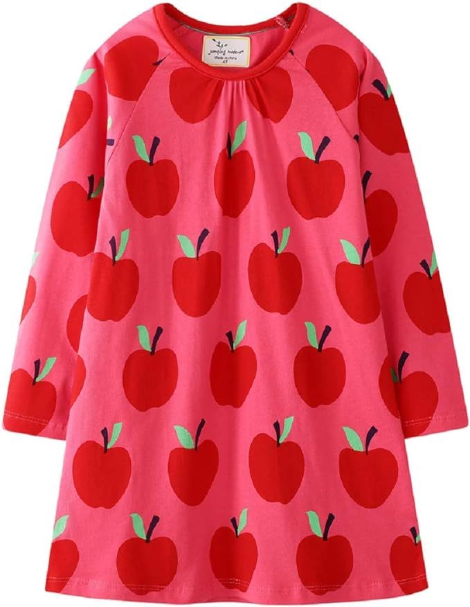 Hongshilian Toddler Girls Longsleeve Dress Cotton Jersey Casual Dresses Cartoon Applique | Amazon (US)