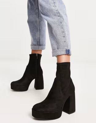 Bershka chunky platform heeled ankle boot in black | ASOS (Global)