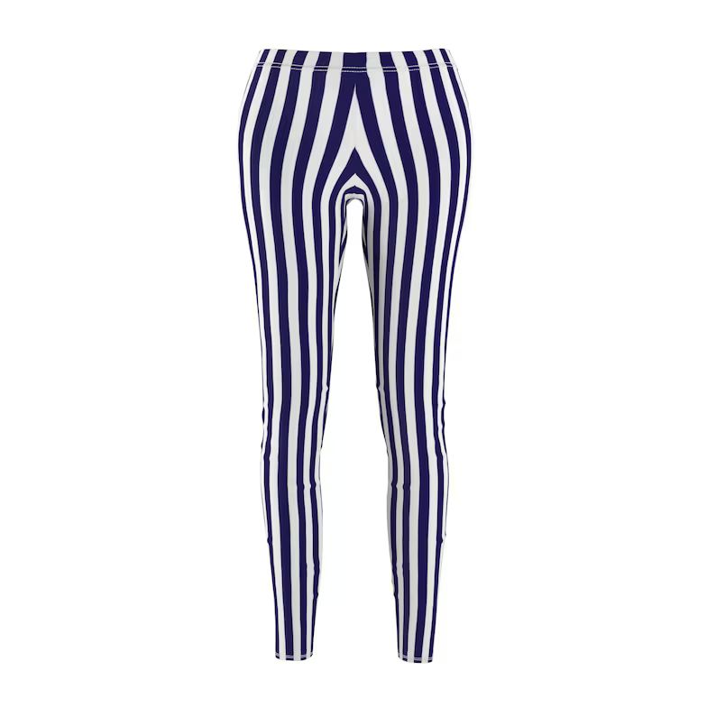 Navy Blue White Striped Leggings Stripe Stretch Pants Womens - Etsy | Etsy (US)