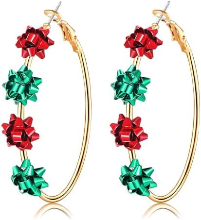 Red Green Xmas Bow Hoop Earrings - Christmas Jewelry for Women, Holiday Gifts | Amazon (US)