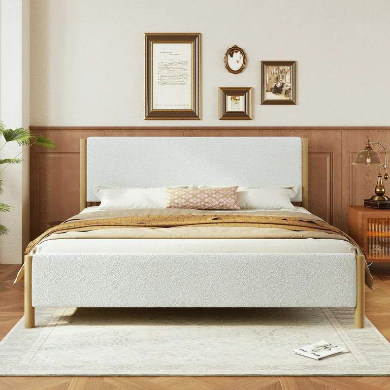 Christopher Knight Home Modern Boucle Upholstered King Bed Frame with Headboard, Solid Wood Legs,... | Walmart (US)