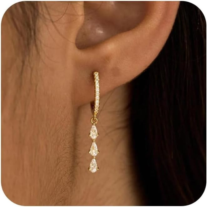 14K Gold Plated Butterfly Dangle Earrings for Women - Dainty, Trendy, Hypoallergenic CZ Drop Earr... | Amazon (US)
