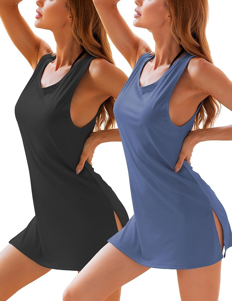 YYA 2 Pack Sexy Tank Nightgowns for Women Sleeveless Sleep Shirts Chemise Night Lingerie Dress S-... | Amazon (US)