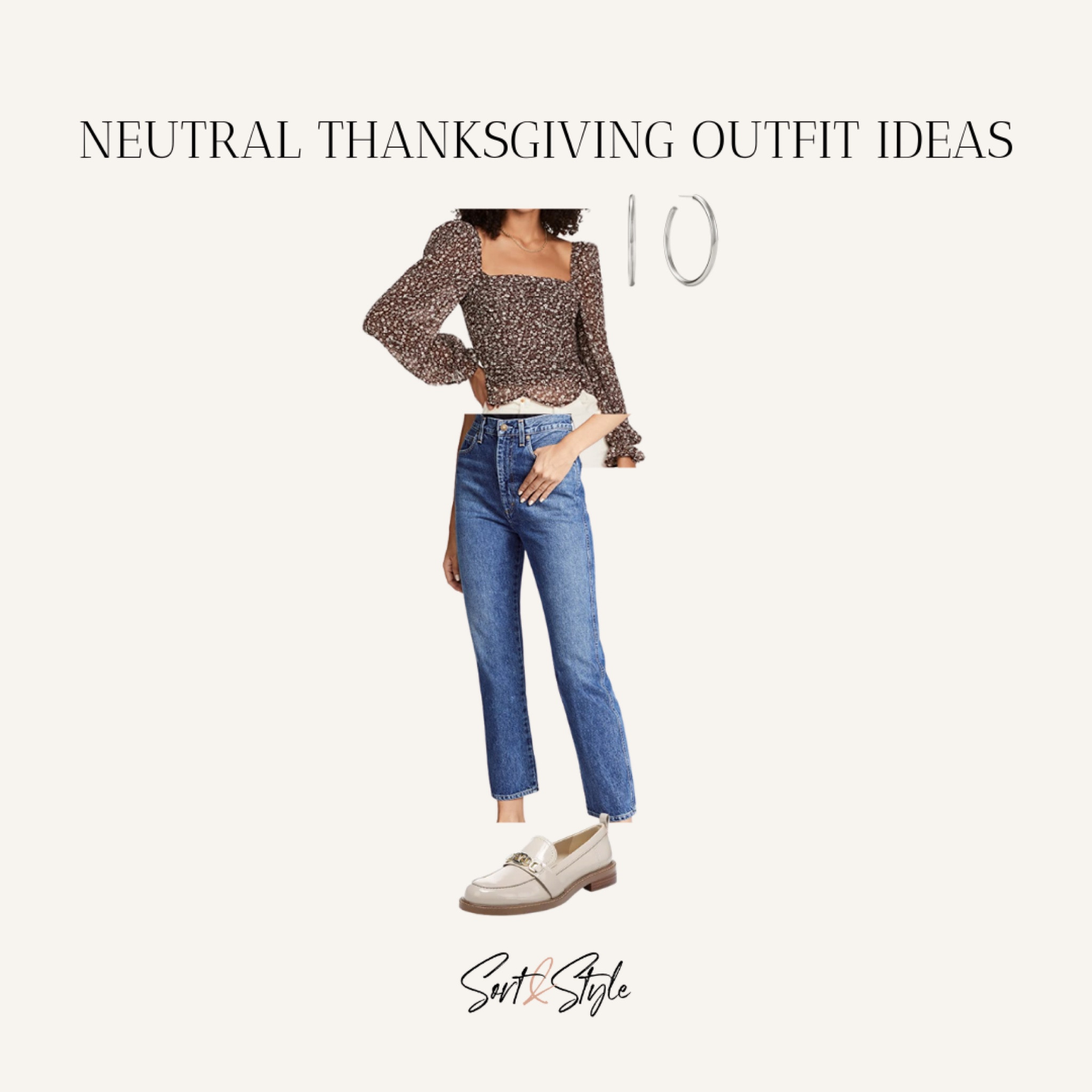 Neutral Thanksgiving Outfit Ideas - Printed Top + Denim + Loafers

#LTKSeasonal #LTKstyletip #LTKunder100