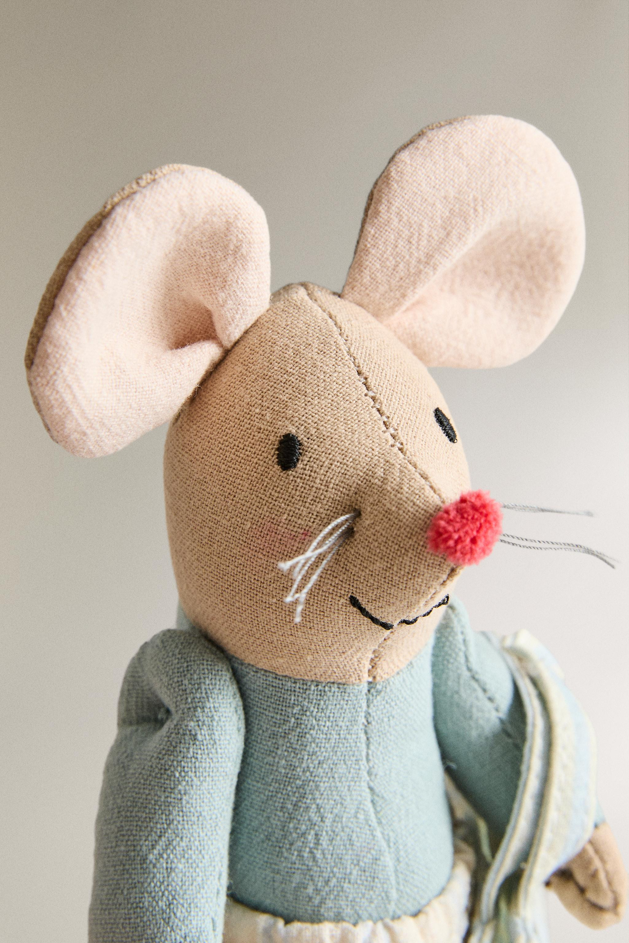 Kids' plush toy in the shape of a little mouse dressed in striped pants and a bag. | Zara US