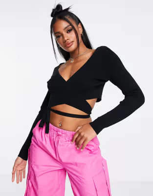 ASYOU knit ballet wrap cardigan in black | ASOS (Global)