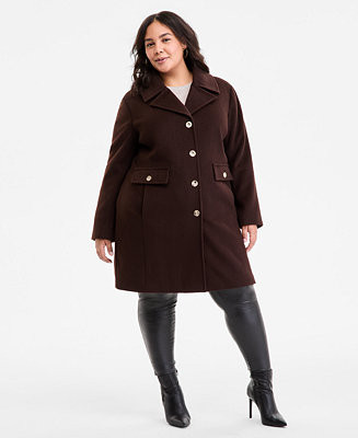 Plus Size Collared Button-Front Coat | Macy's