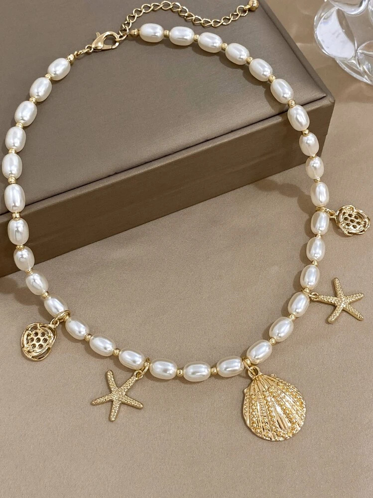 1pc Fashion ABS Faux Pearl Starfish Shell Charm Necklace For Women For Decoration Gift Party | SHEIN