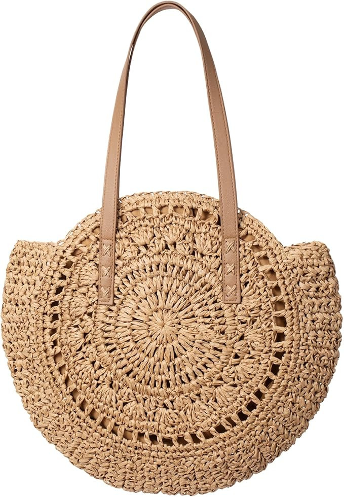 Pleneal Straw Beach Bags for Women - Women Beach Handmade Woven Tote Bag, Summer Mesh Hollow Shou... | Amazon (US)