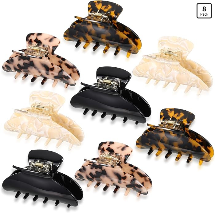 8 Pcs Large Acrylic Hair Claw Clips Bulk Cute Women Non Slip Strong Hold for Heavy Thin Hair Fren... | Amazon (US)