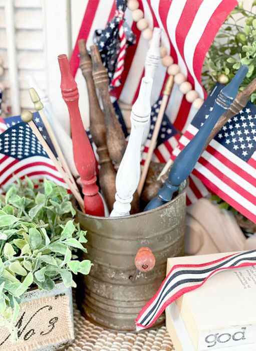 Decorative Patriotic Wood Spindle Set of 3 | Antique Farm House