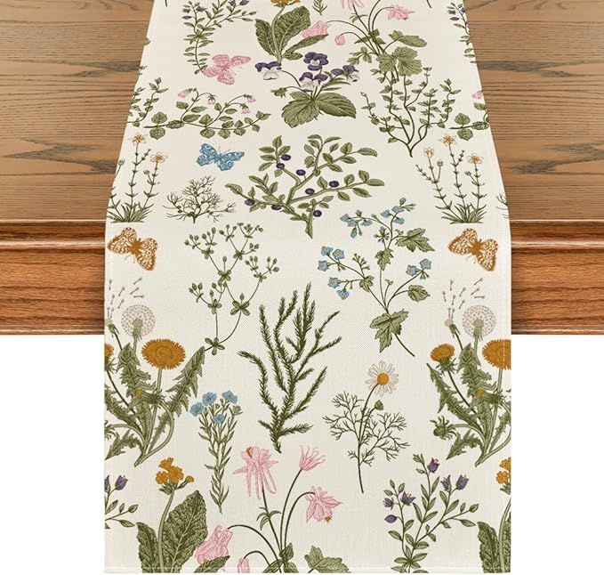 Artoid Mode Wildflowers Floral Spring Table Runner, Butterfly Seasonal Summer Kitchen Dining Tabl... | Amazon (US)