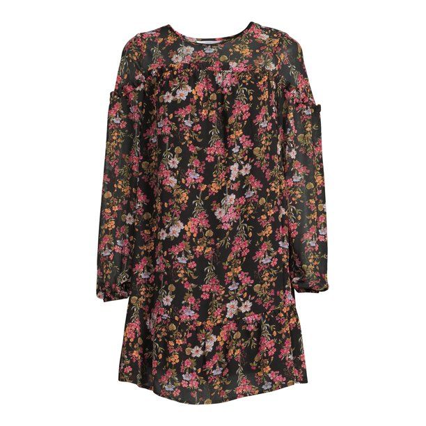 Time and Tru Women's Ruffle Dress with Long Sleeves - Walmart.com | Walmart (US)