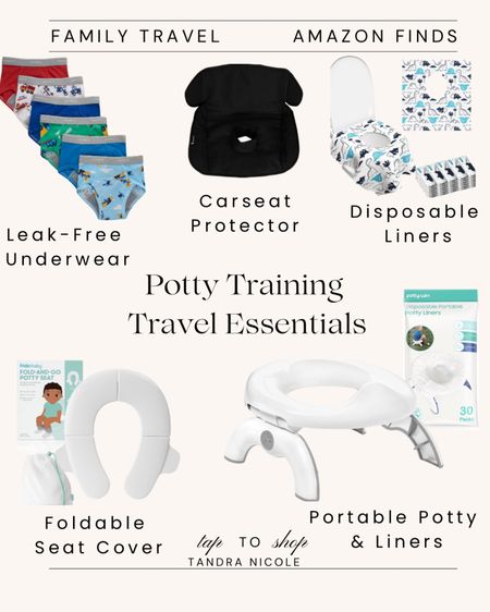 If you’re traveling this summer with a toddler that is potty training here are some essentials to make your traveling a little more stress free.

These leak proof underwear are our favorite.

A water proof car seat is essential for keeping car seats clean from accidents on those longer trips.

Dont forget disposable liners so little hands aren’t grabbing a germs toilet seat.

If you’re worried about toilet seats being too big for your little one to sit you can grab this foldable cover.

And my favorite for those long stretches of highways without a rest stop, a foldable portable  toilet with liners so you’re always prepared.

Traveling essentials, traveling with kids, potty training.

#LTKKids #LTKFamily #LTKTravel