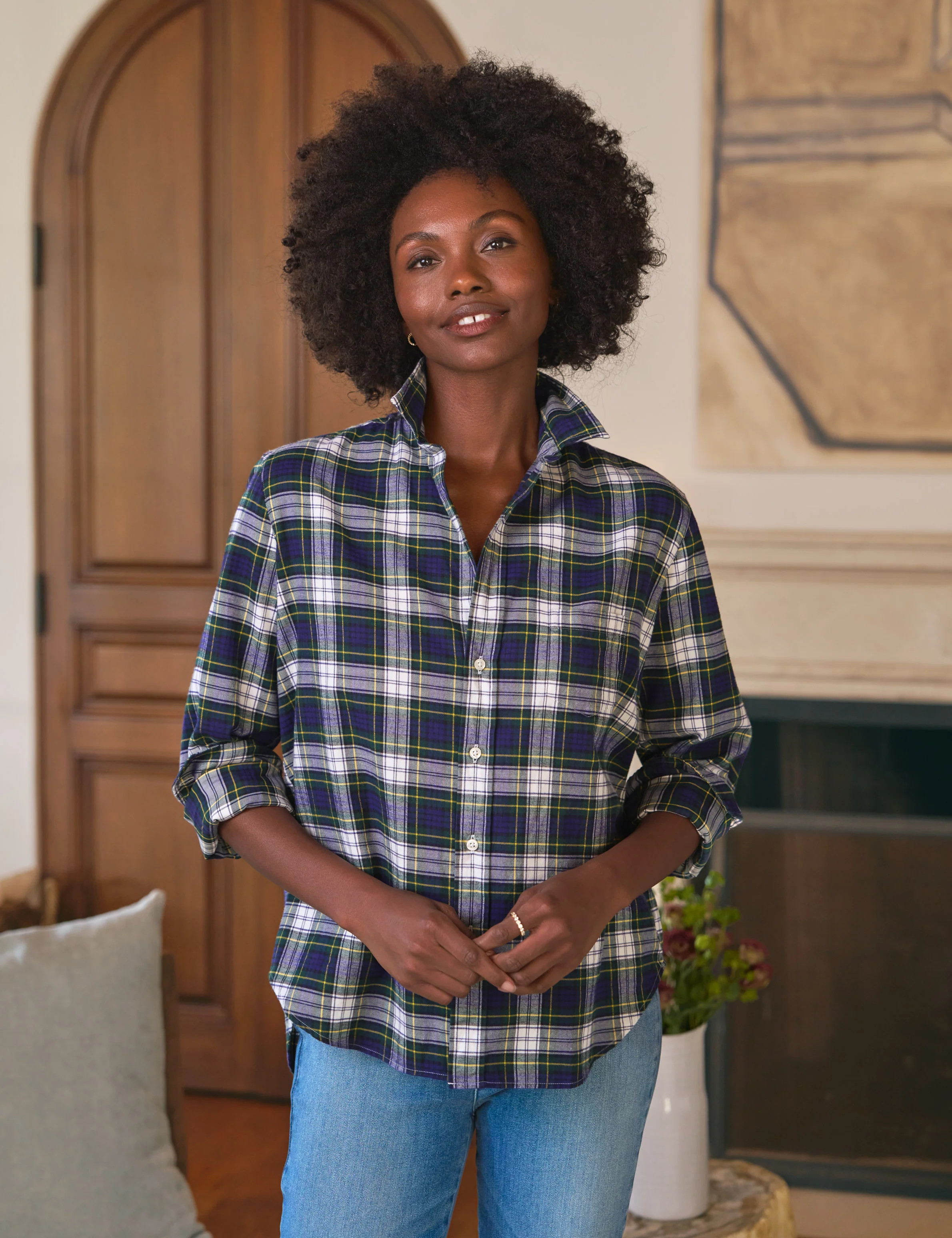EILEEN Blue and Green with White Plaid, Italian Flannel | Frank & Eileen
