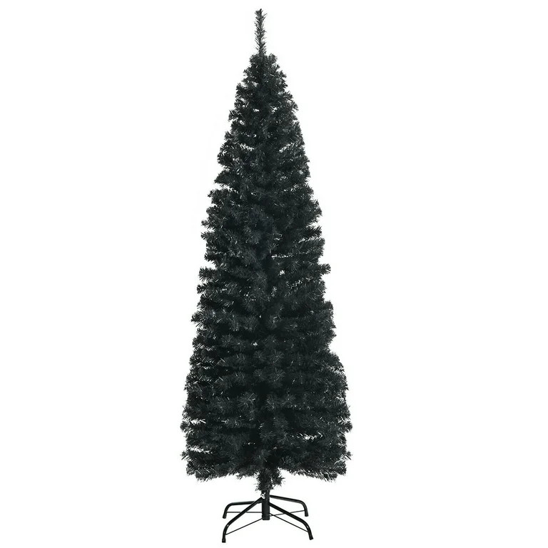 Gymax 6FT Unlit Black Artificial Pencil Tree Christmas Tree w/ 520 PVC Branch Tips - Walmart.com | Walmart (US)