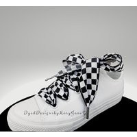 Pair Of Wide Checkerboard Laces, Black & White Shoelaces, 1.5"" Wide Shoestrings, Race Car Shoelaces | Etsy (US)