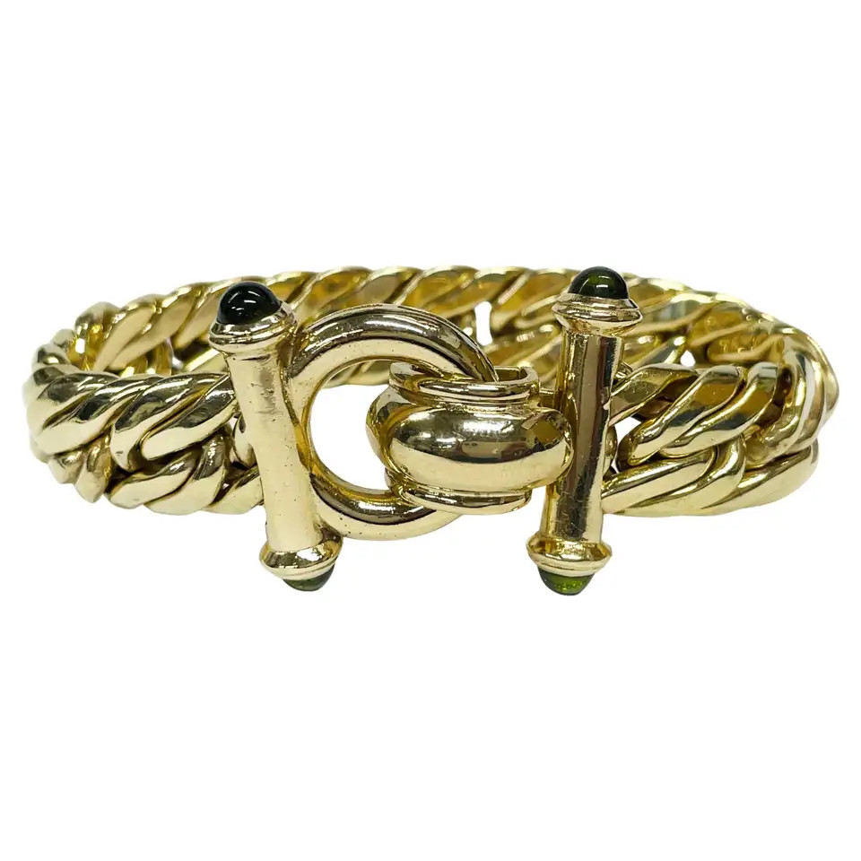 Yellow Gold Green Tourmaline Link Bracelet | 1stDibs