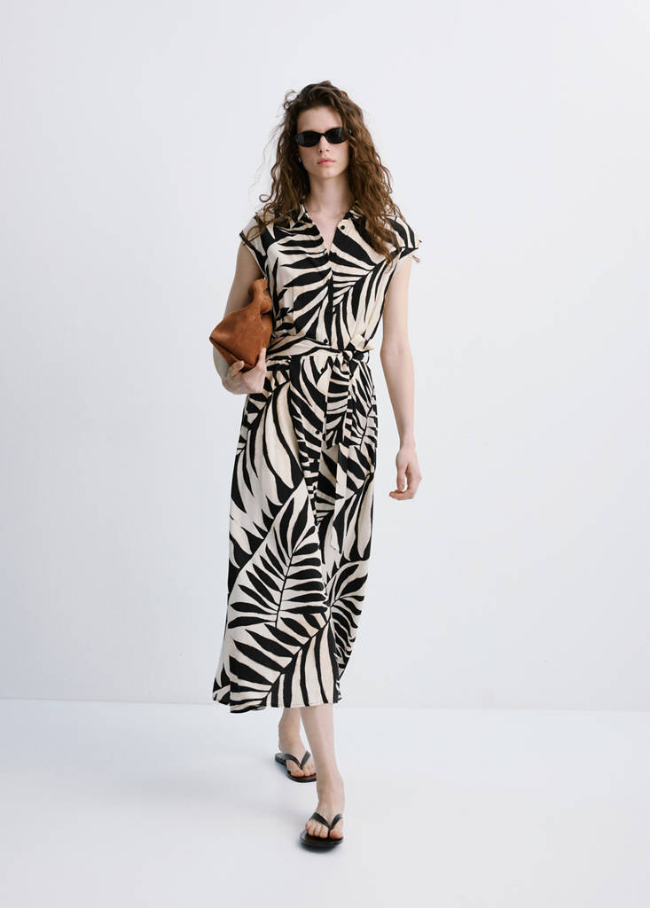 Printed shirt dress black - Woman - 4 - MANGO | Mango (US/MX/AU)