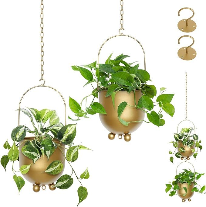 Boho Hanging Planter, Set of 2 Metal Plant Hanger with Hooks and Chains, Modern Wall & Ceiling Pl... | Amazon (US)