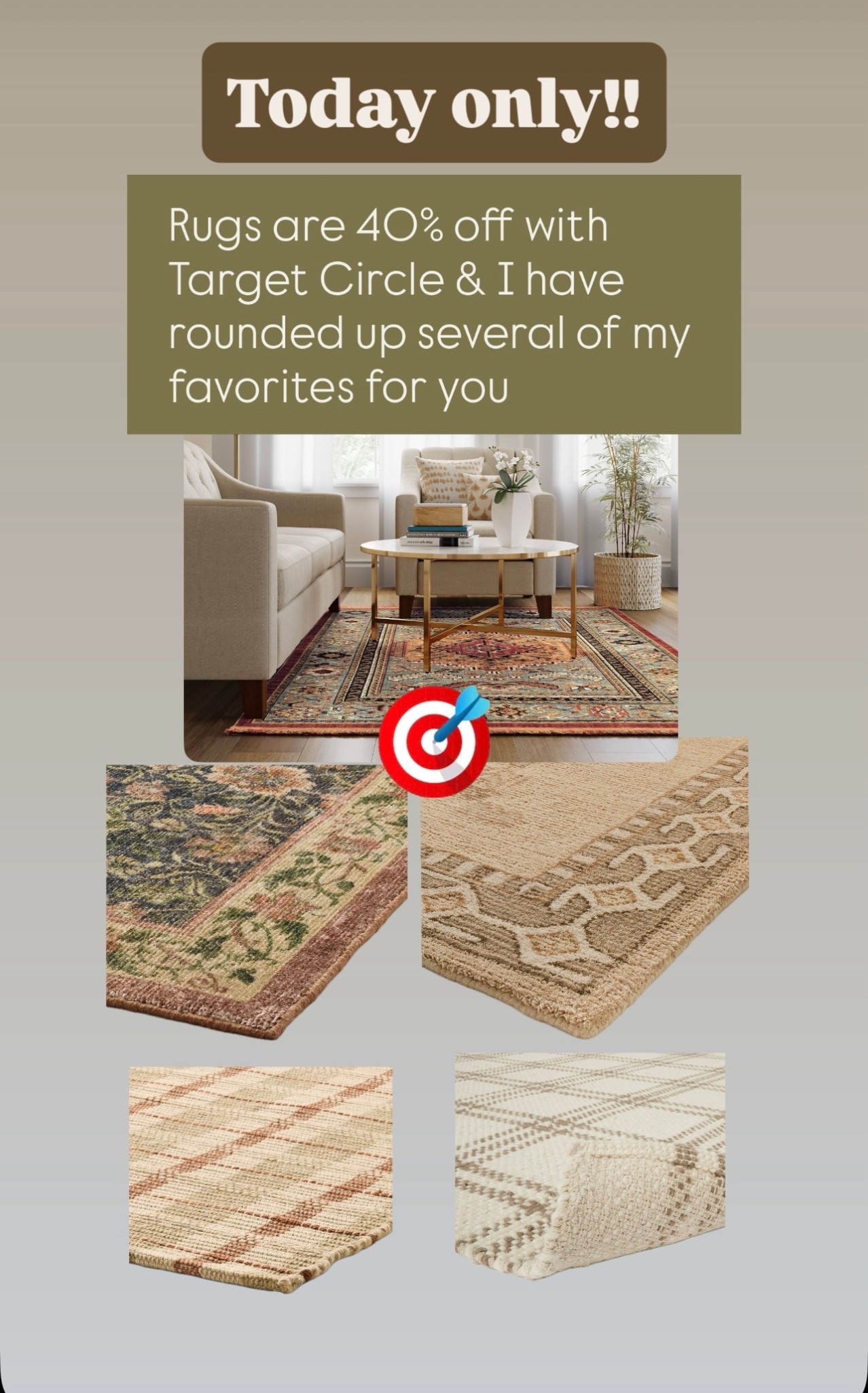 40% off rugs today only with Target Circle. I’ve rounded up several of my favorites for you. 🤎

#LTKHome #LTKSaleAlert #LTKStyleTip