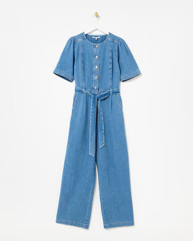 Blue Denim Short Sleeve Tie Waist Jumpsuit | Oliver Bonas IE | Oliver Bonas (Global)