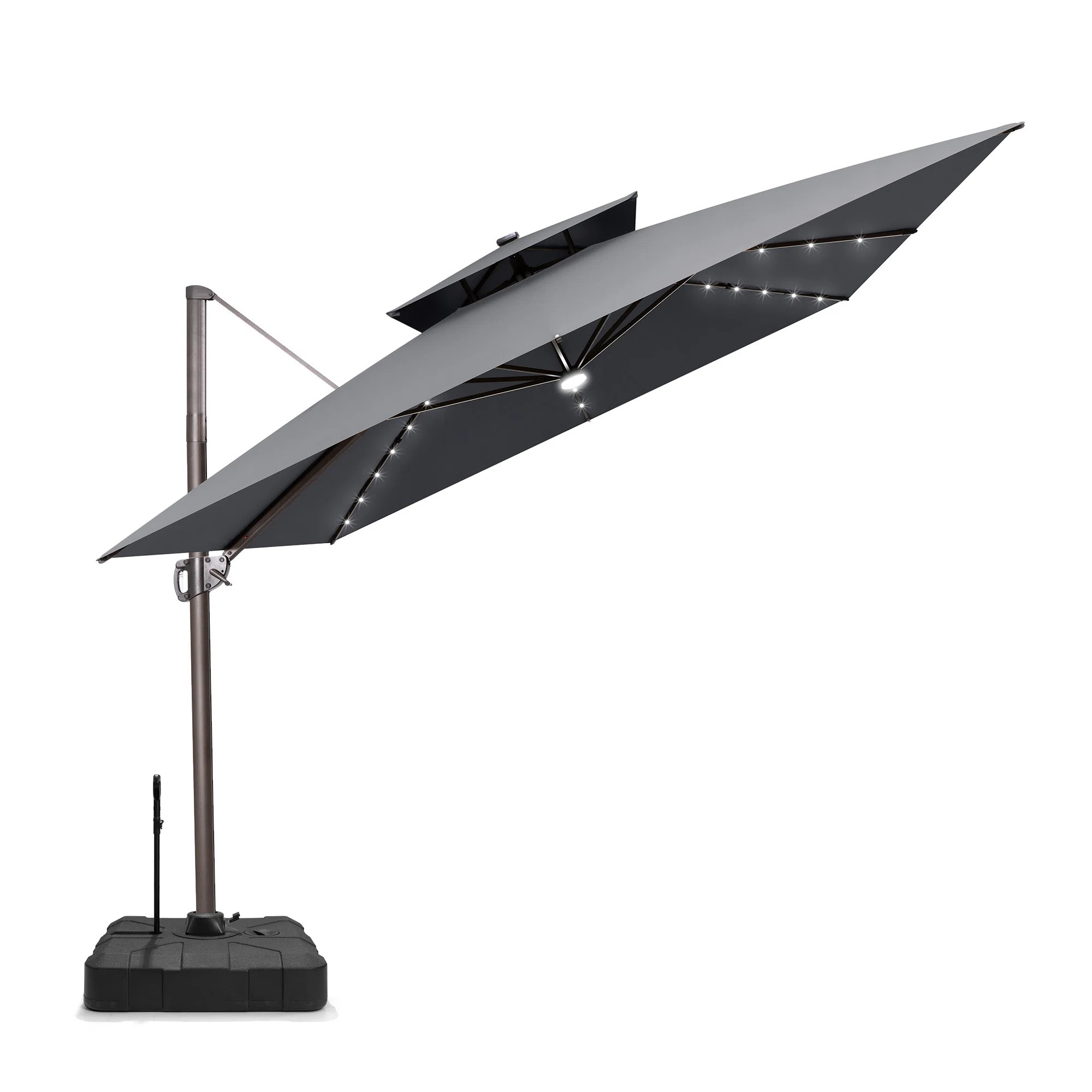 128'' Square Outdoor Cantilever Solar Led Lights Patio Umbrella with Easy-Move Base | One-Person ... | Wayfair North America