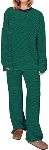 MISSACTIVER Women's 2 Piece Striped Lounge Set Long Sleeve Oversized T-Shirt Wide Leg Pants Match... | Amazon (US)