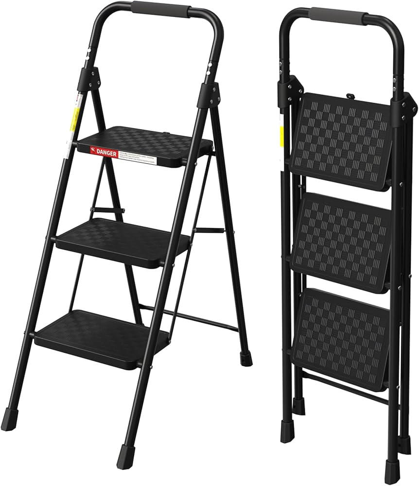 HBTower 3 Step Ladder, Folding Step Stool with Wide Anti-Slip Pedal, Step Stool Foldable with Cus... | Amazon (US)