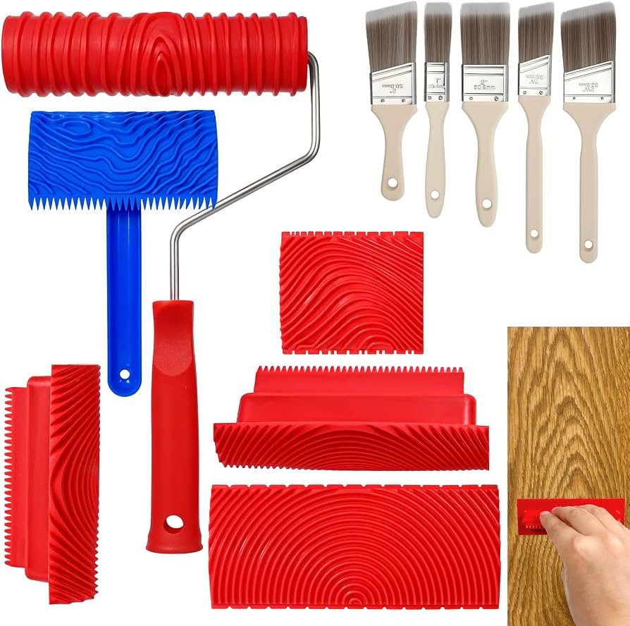 11 Pcs Wood Grain Tool Set, Wood Texture Paint Tool, Rubber Paint Rollers for Realistic Woods Tex... | Amazon (US)