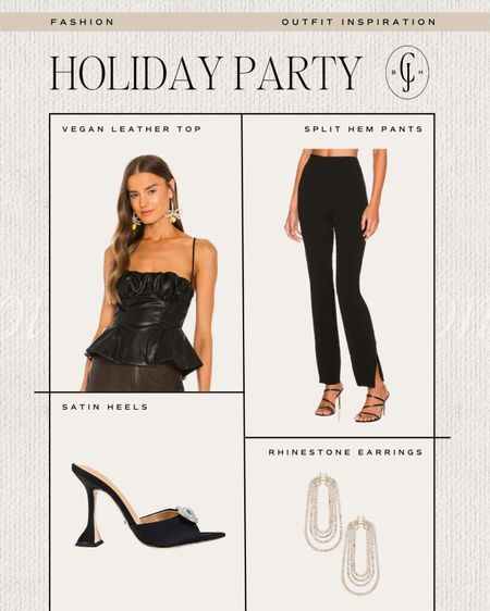 Cella Jane outfit inspiration for all your holiday parties and gatherings. Black strapless top, split hem pants, rhinestone heels, sparkly earrings. Holiday style. Party style. 

#LTKSeasonal #LTKstyletip #LTKHoliday