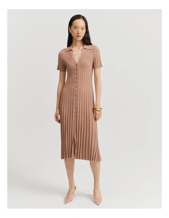 Pleat Knit Midi Dress in Nougat | Myer