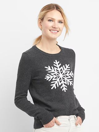 Gap Womens Snowflake Graphic Crewneck Sweater Charcoal Size L Tall | Gap US