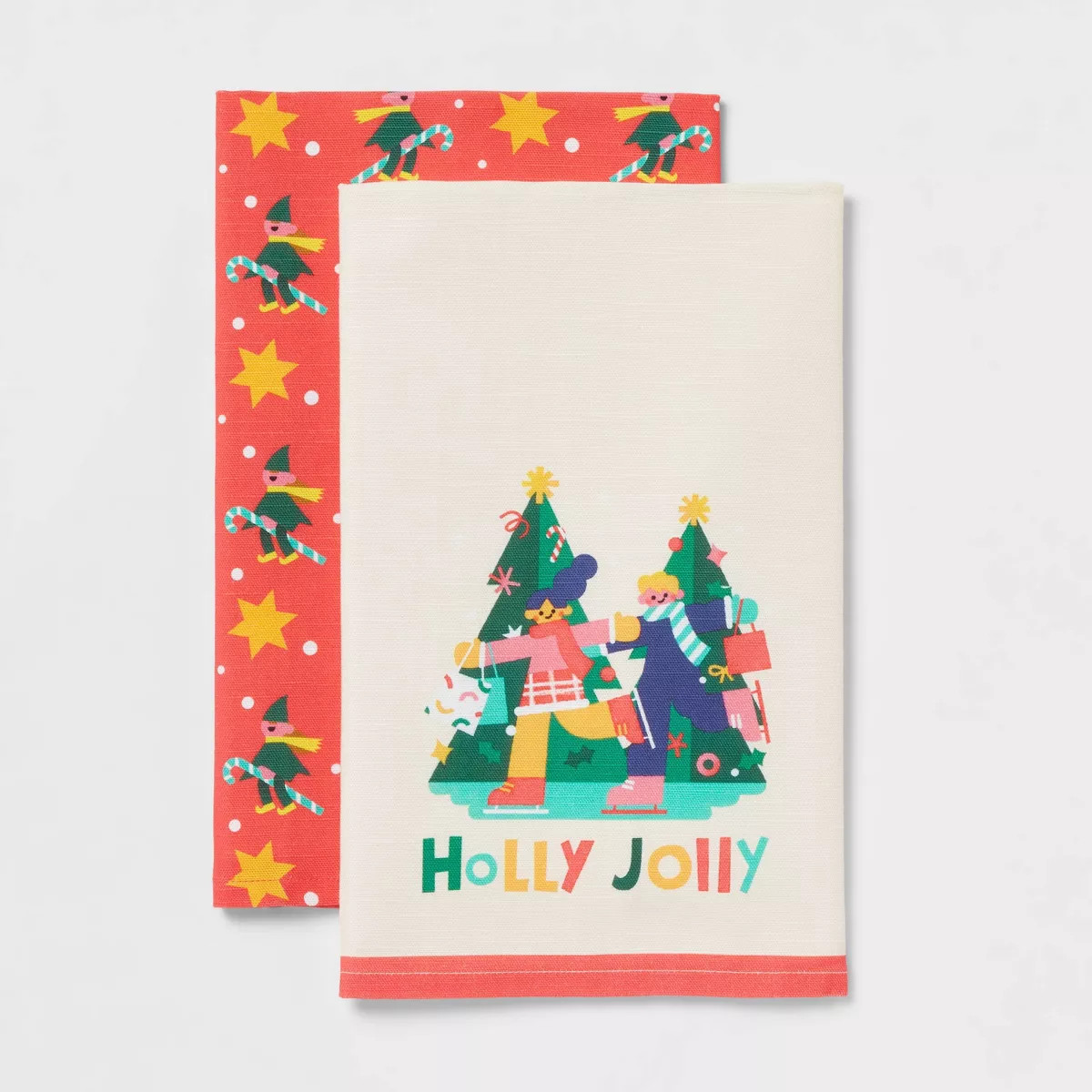 2pc Yiffy Gu Design Slub Kitchen Towel Red/Ivory - Wondershop™ | Target