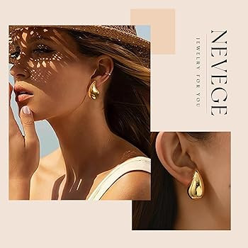 NEVEGE Gold Teardrop Earrings for Women 14K Gold Plated Water Drop Earrings Hypoallergenic Chunky... | Amazon (UK)