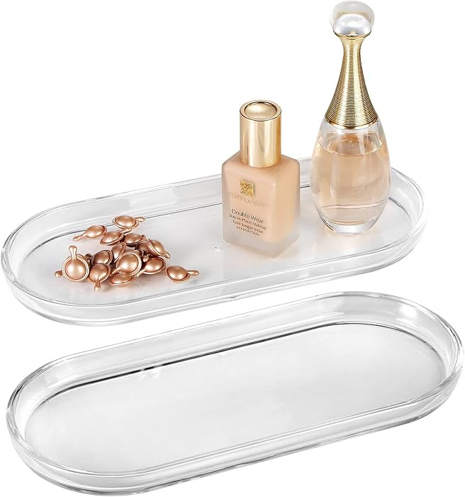 SheeChung Acrylic Vanity Tray, 2 Pack, Clear, 9.65 in x 4.5 in x 0.79 in, Catchall Tray, Countert... | Amazon (US)