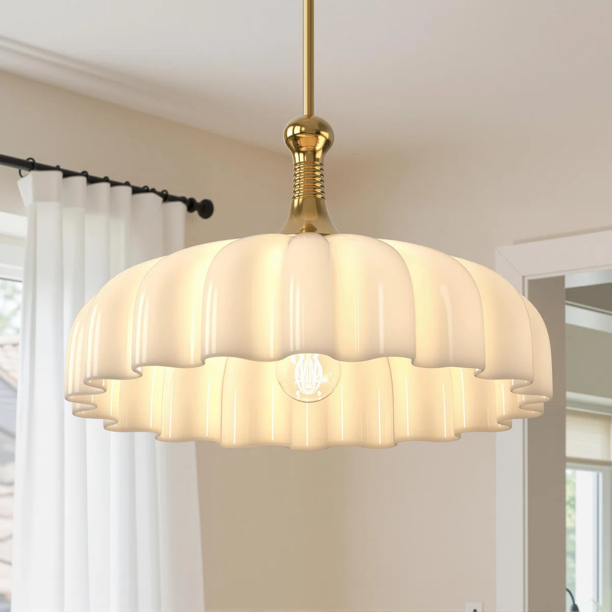 14'' (W) 1 - Light Single Pendant With Cream White Glass Shade Chandelier | Wayfair North America