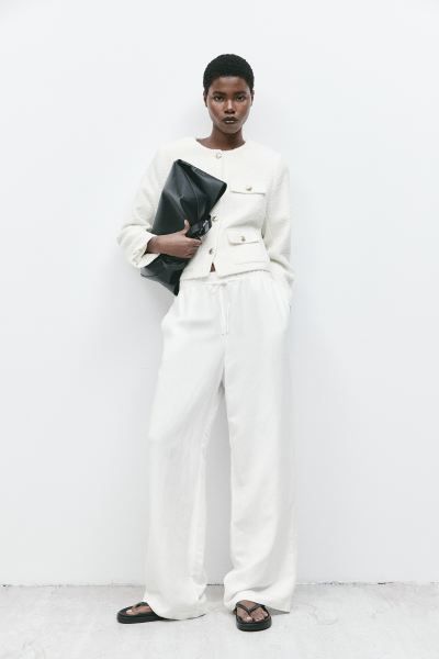 Textured-weave Jacket - White - Ladies | H&M US | H&M (US + CA)