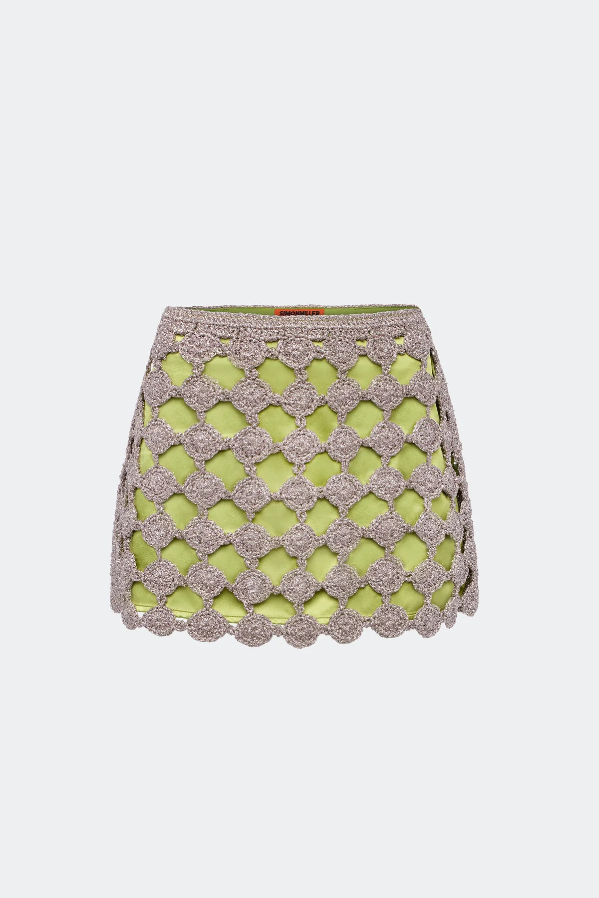 Zera Crochet Mini Skirt In Moss/Satellite Silver | Simon Miller