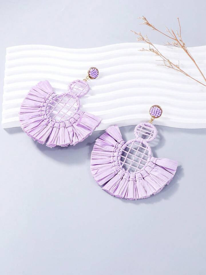 1pair Exaggerated Raffia Grass Earrings Ideal For Women's Vacation, Party And Date | SHEIN