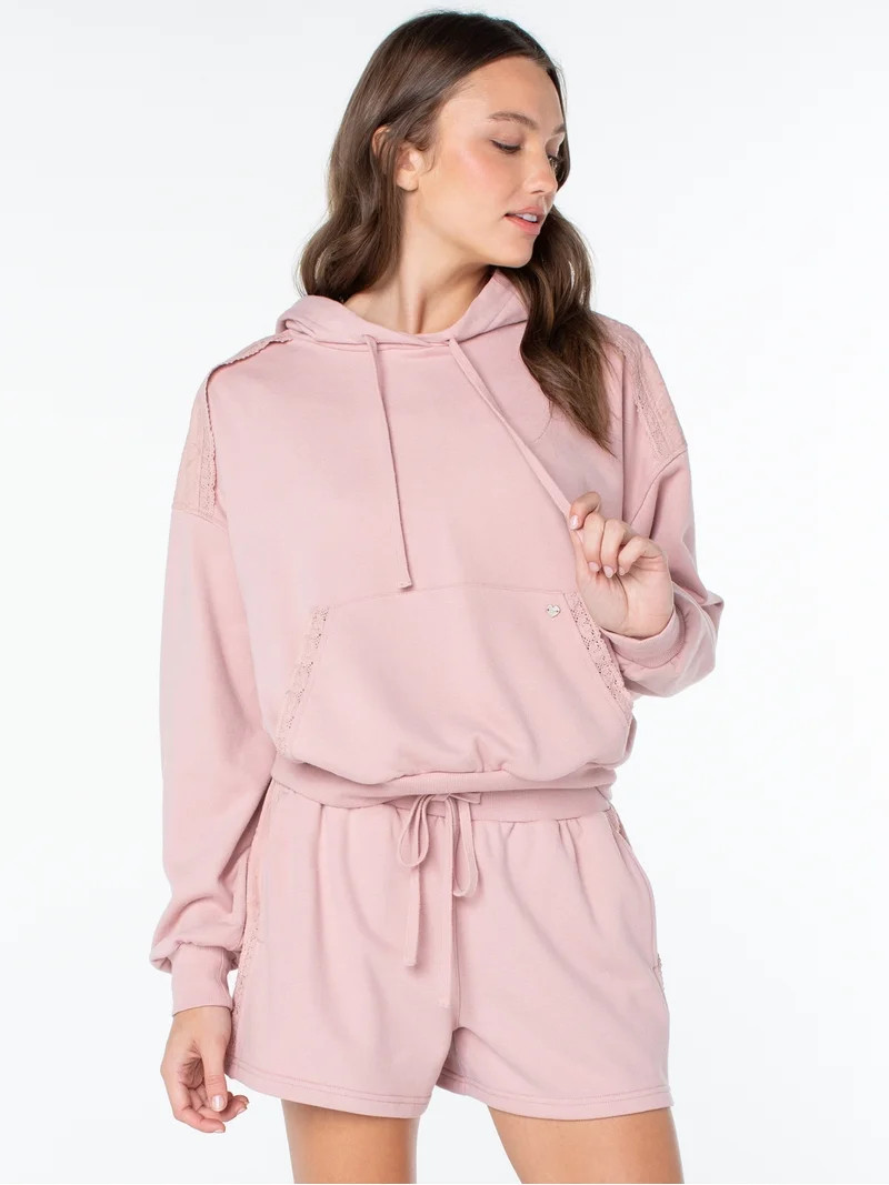 Celebrity Pink Women's and Women's Plus Lace Trim Hoodie Sweatshirt, Sizes XS-4X | Walmart (US)