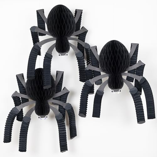 Meri Meri Halloween Hanging Honeycomb Spiders (Pack of 3), Hidden Magnet for Easy Hanging Halloween Party Decorations, Reusable, 16" x 23" x4", Everything Included | Amazon (US)