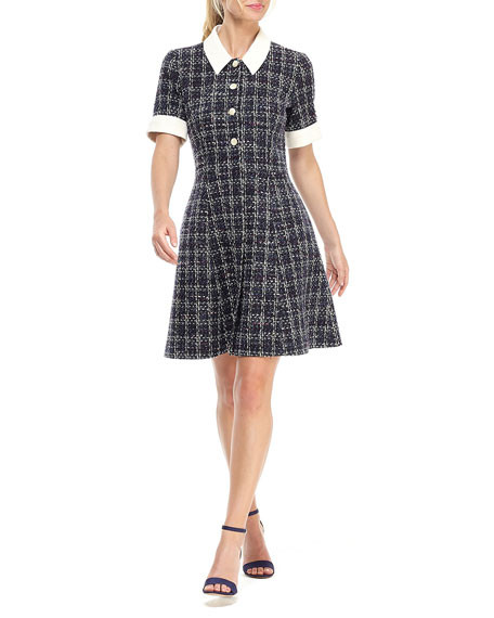 Gal Meets Glam Collection City Lights Boucle Novelty Fit-and-Flare Shirtdress | Neiman Marcus