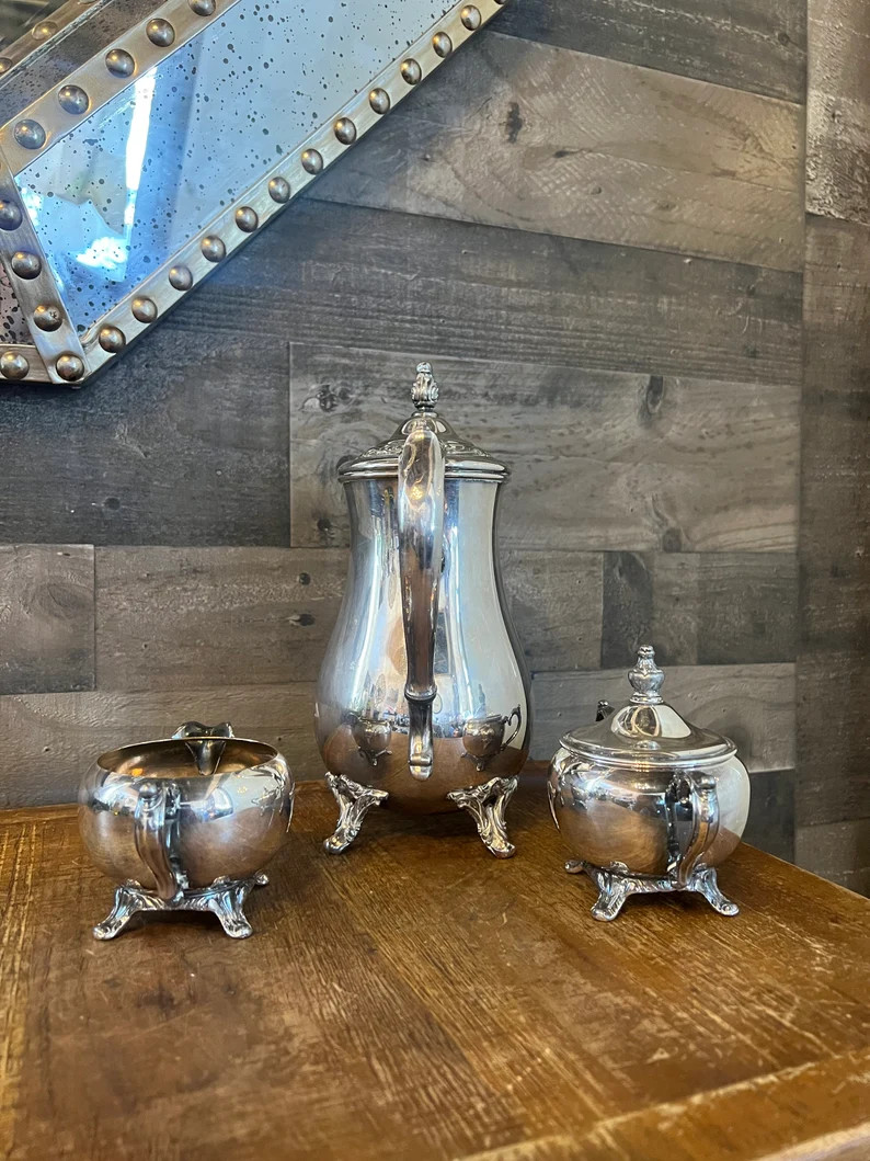 Vintage WM Rogers silver plated teapot, creamer and sugar - 1101 | Etsy (US)