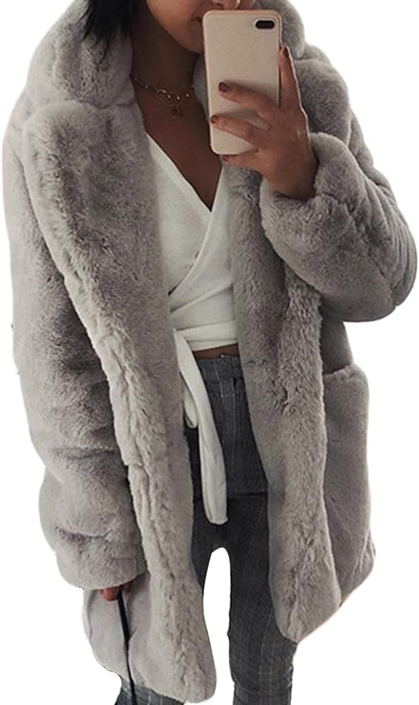 Women Warm Sherpa Jackets Faux Fur Coat Fuzzy Long Sleeve Lapel Oversized Outerwear Open Front So... | Amazon (CA)