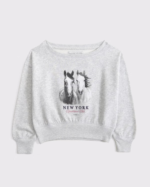 girls off-the-shoulder graphic crew sweatshirt | girls tops | Abercrombie.com | Abercrombie & Fitch (US)