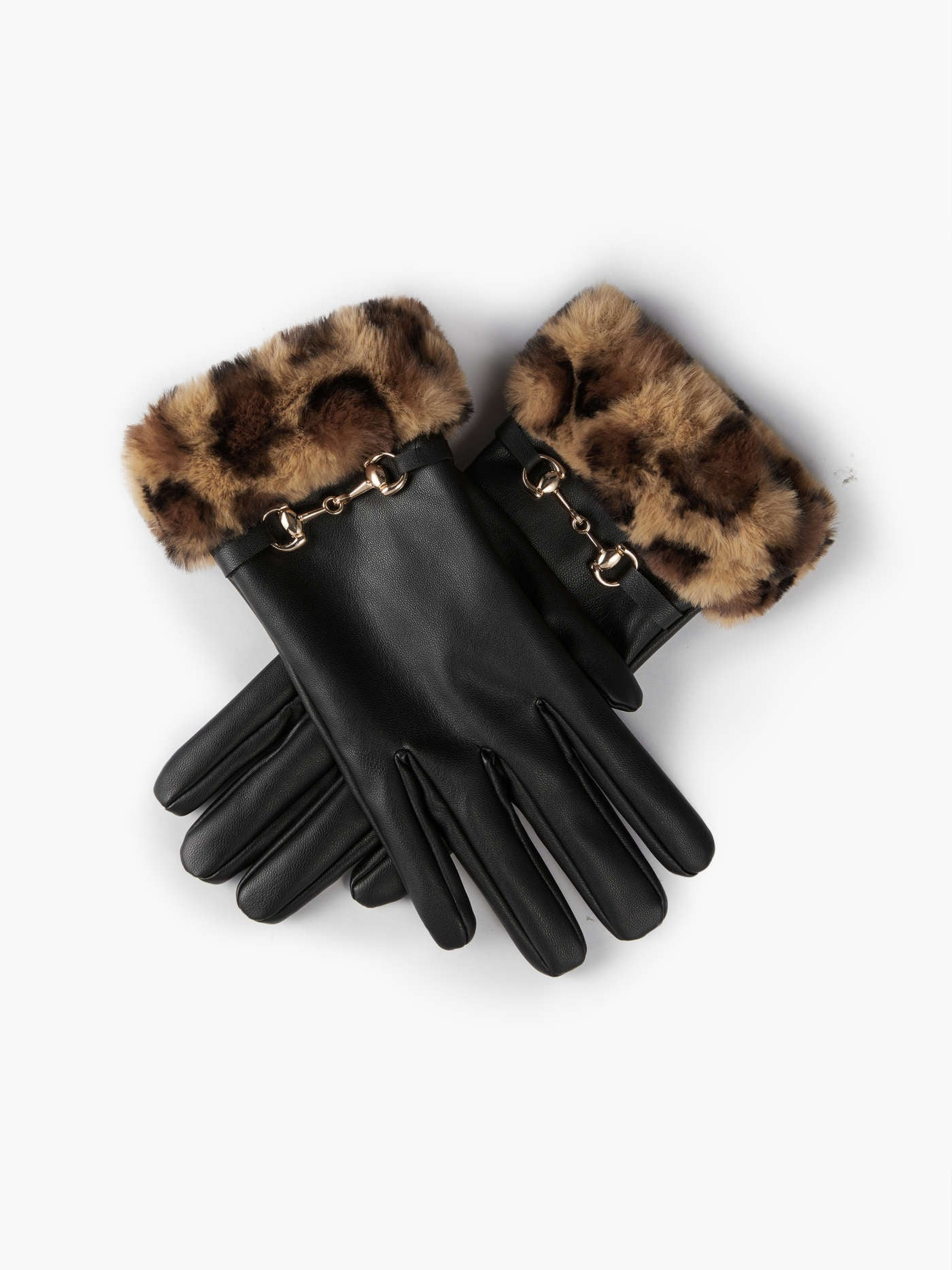 LEOPARD PRINT FUR-LOOK TRIM BUCKLE GLOVES | Cider