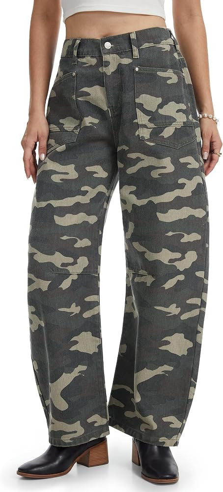 Tapata Women's Camo Barrel Jeans Mid Rise Wide Leg Camoflage Ankle Denim Pants Y2K Baggy Boyfrien... | Amazon (US)